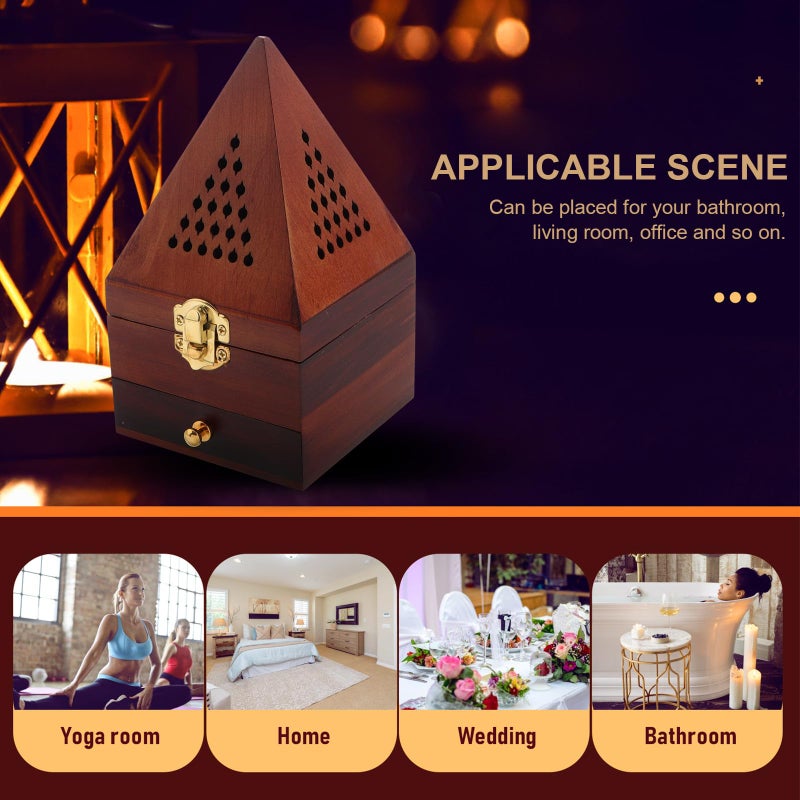Vintage Chinese Wooden Incense Burner Hollow Pyramid Design Wine Red Aromatherapy Box - Image 5