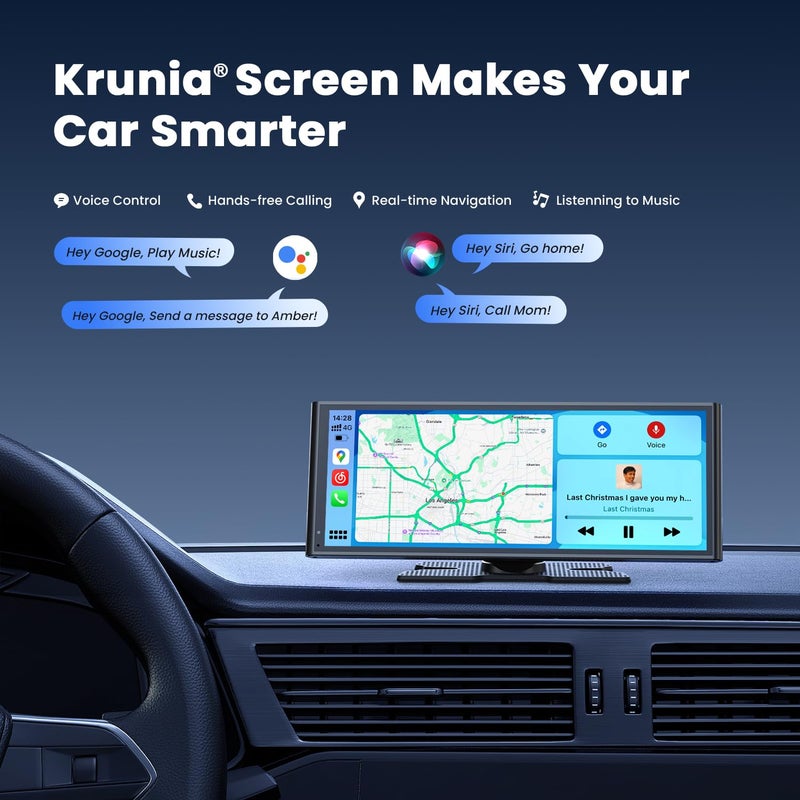 Krunia 9.26" Carplay Screen for Car, Wireless Portable Car Play Screen for Apple CarPlay & Android Auto, OTA Updates, Backup Camera, Bluetooth 5.0, Mirror Link, Voice Control, GPS Navigation, FM - Image 3