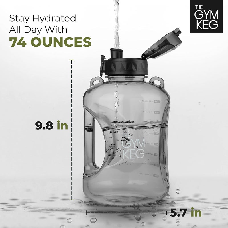 THE GYM KEG 74oz Half Gallon Water Bottle | Gym Bottle with Straw Lid, Carry Strap & Motivational Time Markings - Image 2
