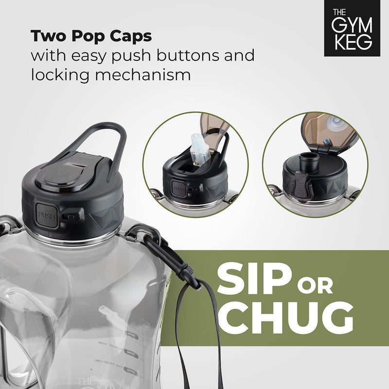 THE GYM KEG 74oz Half Gallon Water Bottle | Gym Bottle with Straw Lid, Carry Strap & Motivational Time Markings - Image 3