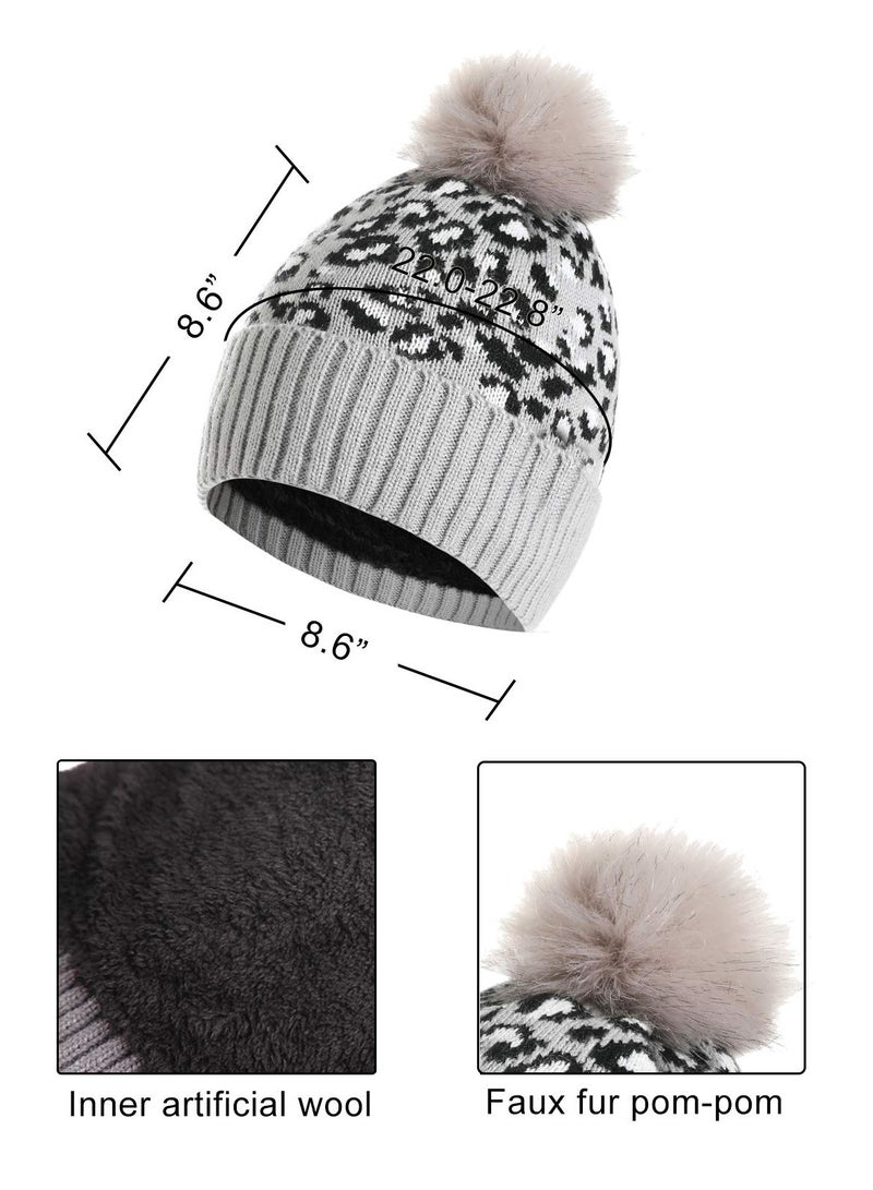 KASTWAVE Leopard Print Winter Knit Set - Stylish & Warm Bobble Hat, Scarf, Gloves Combo for Women and Girls - Touchscreen Compatible, Ideal for Outdoor Activities - Image 3
