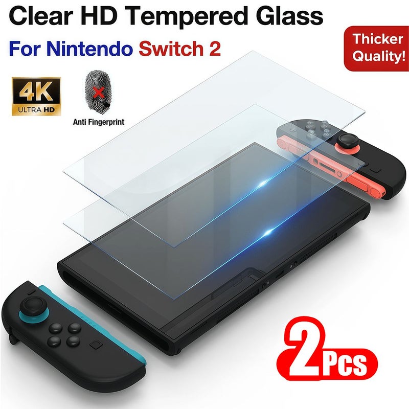 2 Pcs Tempered Glass Screen Shield For Switch 2 High Definition Protective Film Red Scratch Resistant Anti Reflective Enhances Display Quality Gaming Accessory - Image 2