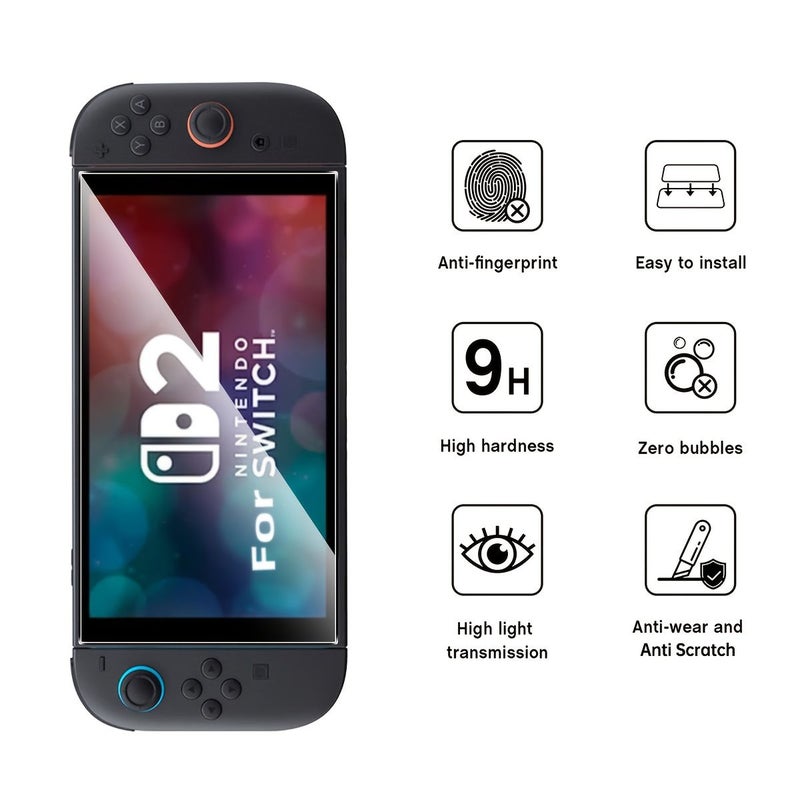 2 Pcs Tempered Glass Screen Shield For Switch 2 High Definition Protective Film Red Scratch Resistant Anti Reflective Enhances Display Quality Gaming Accessory - Image 5