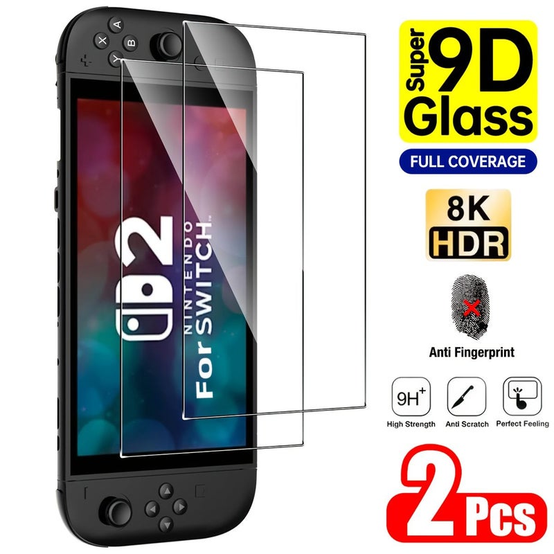 2 Pcs Tempered Glass Screen Shield For Switch 2 High Definition Protective Film Red Scratch Resistant Anti Reflective Enhances Display Quality Gaming Accessory - Image 1