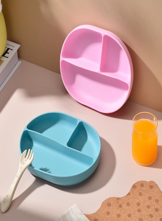 Imagination Junction Silicone Plate Set, 100% food-grade silicone material, with suction cups at the bottom, Baby Led Weaning Supplies (Blue, pink) - Image 5
