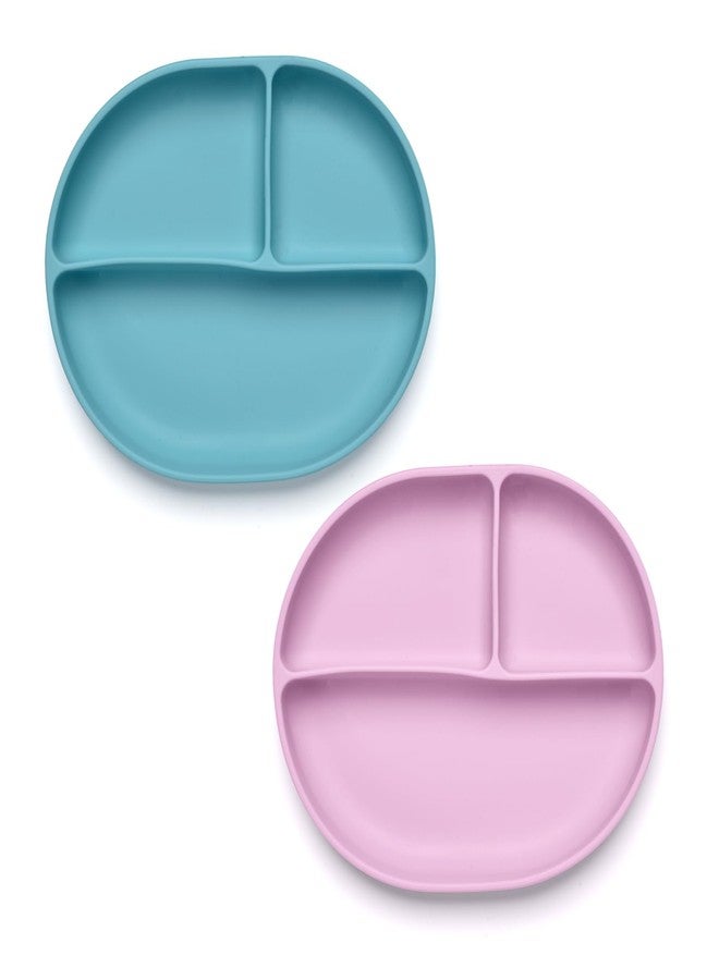 Imagination Junction Silicone Plate Set, 100% food-grade silicone material, with suction cups at the bottom, Baby Led Weaning Supplies (Blue, pink) - Image 1