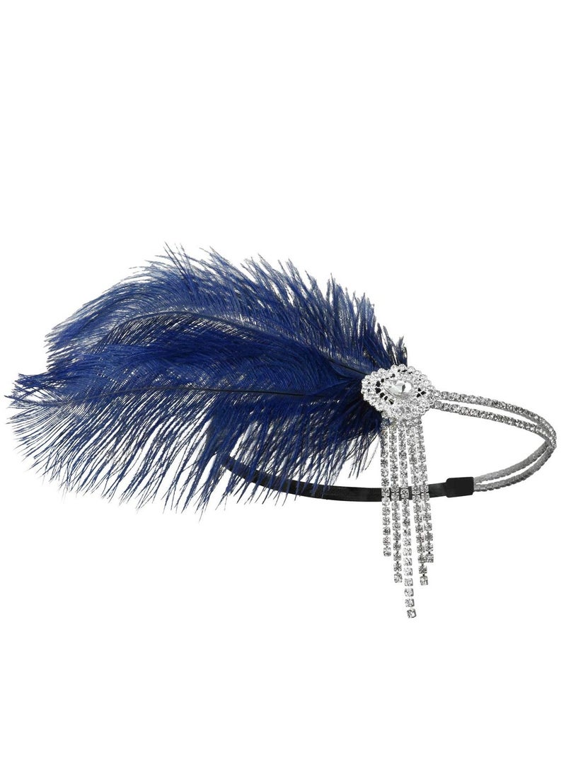 Excefore 1920's Flapper Headband, Great Gatsby Inspired Feather Headpiece 20s Art Deco Hair Accessories, BLUE - Image 5