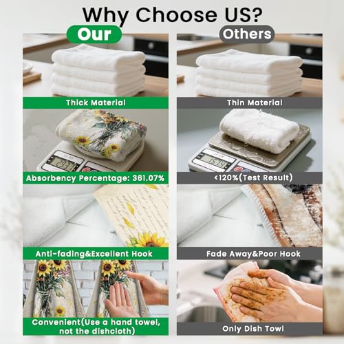 CUTHOLLOW Sunflower and Vase Hanging Kitchen Towels with Loop, Set of 2 - Soft & Super Absorbent Microfiber Decorative Hanging Dish & Hand Towel, Tea, Coffee Towel for Kitchen Bathroom Oven Handle - Image 3