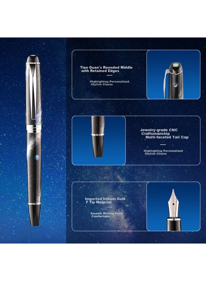 Pimio Fountain Pen Gift Box، مجموعة قلم التوقيع والحبر، هدية أعمال فاخرة، هدية عيد ميلاد للكبار للرجال والنساء، ممارسة الخط، مجموعة 926 Starry Sky، Dazzling Black - Image 2