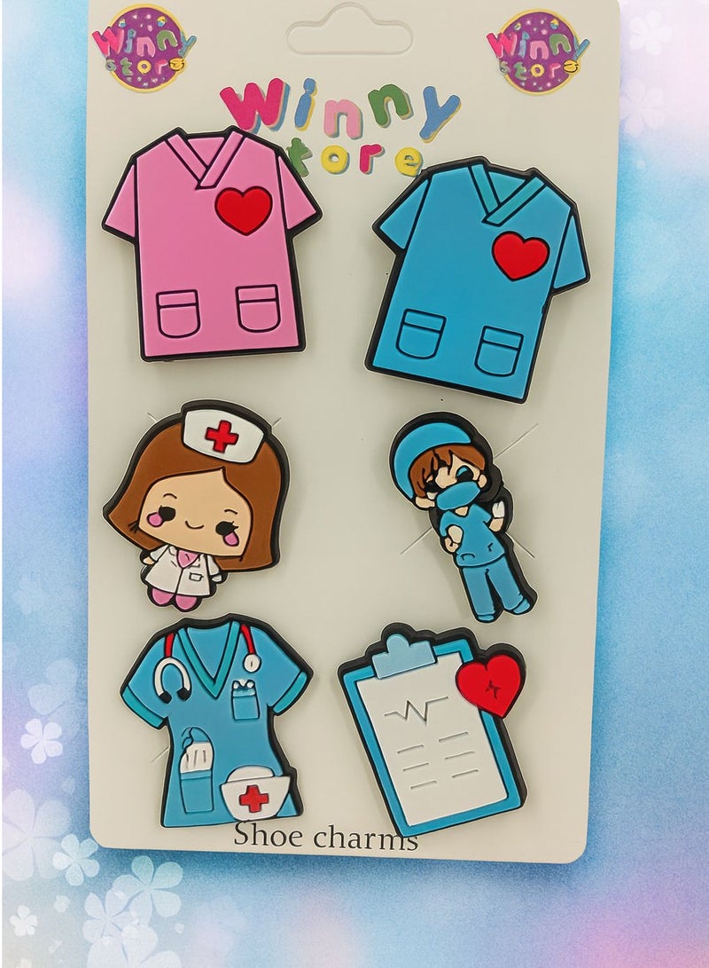 6-Piece Crocs Shoe Charms Set – Doctors, Nurses & Medical Design Fun Shoe Decorations for Kids & Adults - Image 2