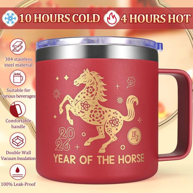 Lifecapido Chinese Lunar New Year Gifts 2026, Year of The Horse 2026 Gifts for Family Friends, 14oz Mug with Spoon, Red Envelope, Bracelet, Lucky Coins Decoration(Red) - Image 3