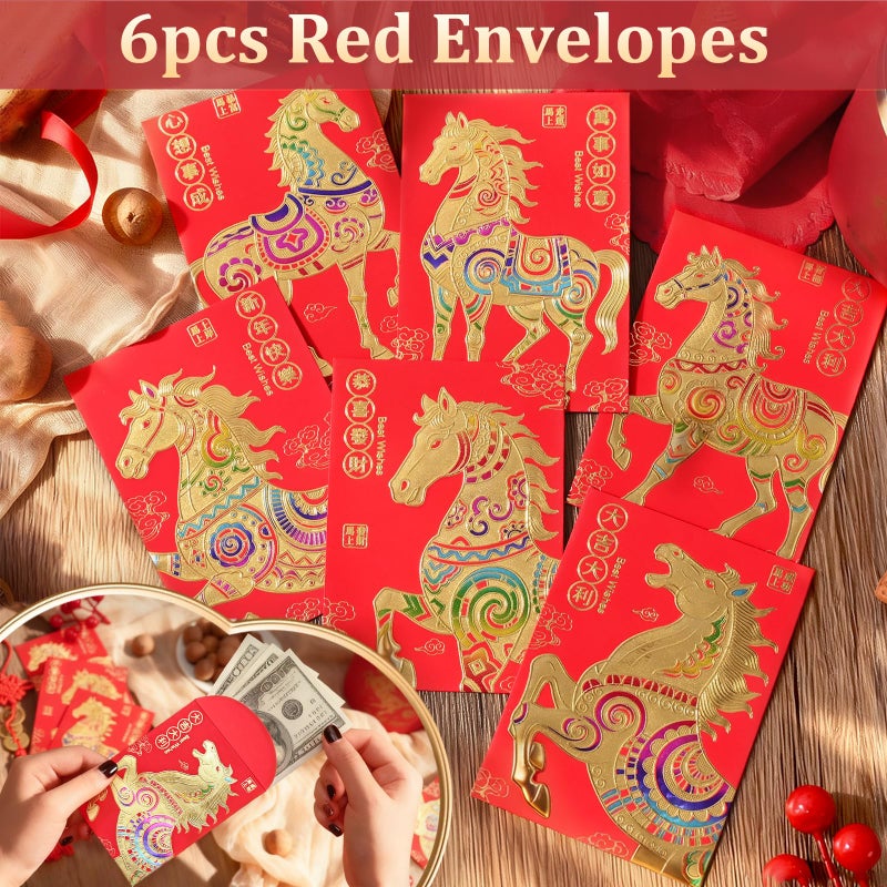 Lifecapido Chinese Lunar New Year Gifts 2026, Year of The Horse 2026 Gifts for Family Friends, 14oz Mug with Spoon, Red Envelope, Bracelet, Lucky Coins Decoration(Red) - Image 5