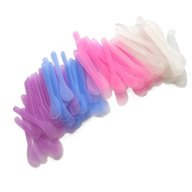 Jilukibo 100 Pcs Plastic Cosmetic Mask Mixing Spoon Spatulas Multicolor 5 Inch Face Mask Spoon for Cream Facial Skin Care Spoon