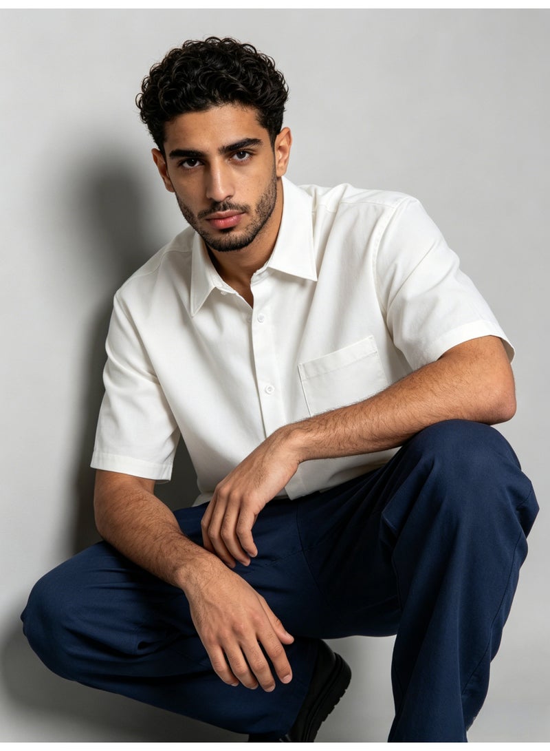 ZARA Men’s Solid White Relaxed Fit Short Sleeve Button Down Shirt - Image 5