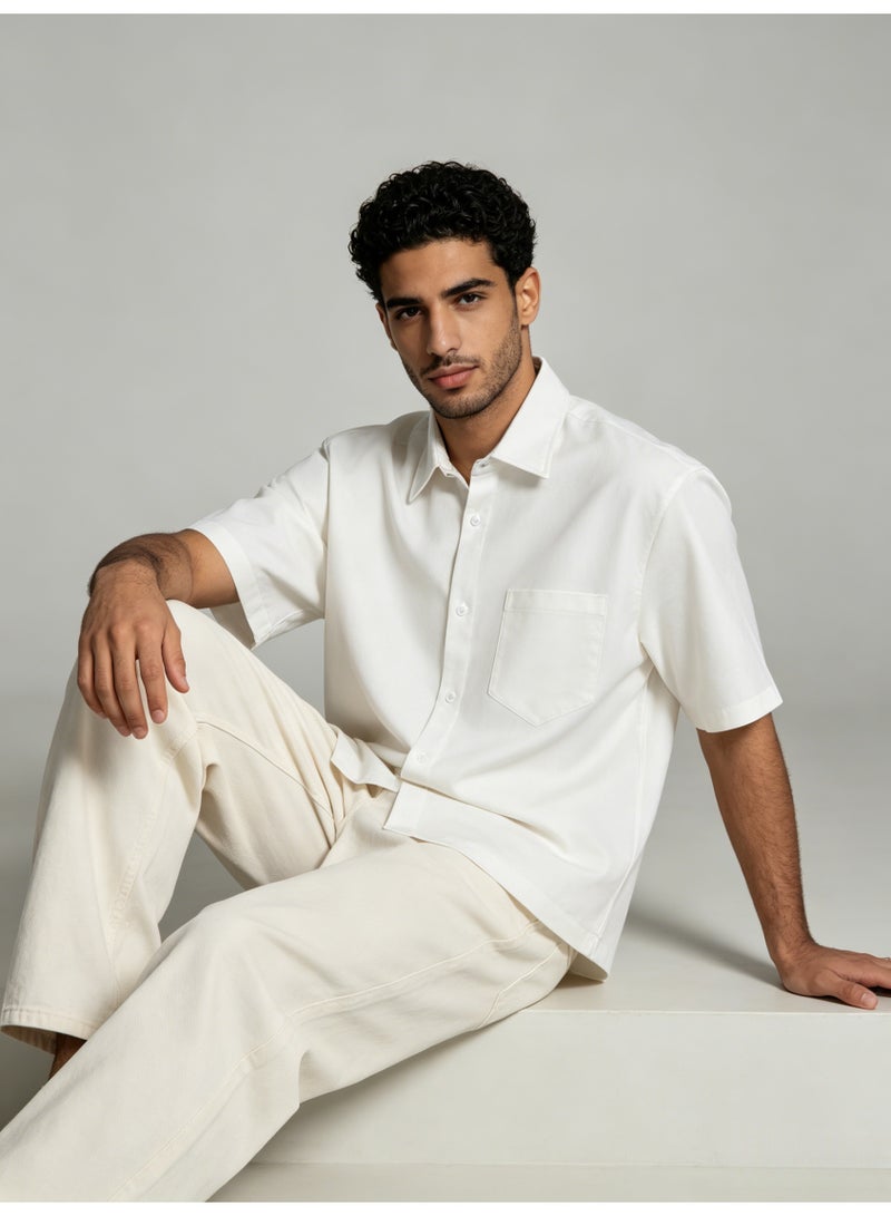 ZARA Men’s Solid White Relaxed Fit Short Sleeve Button Down Shirt - Image 1