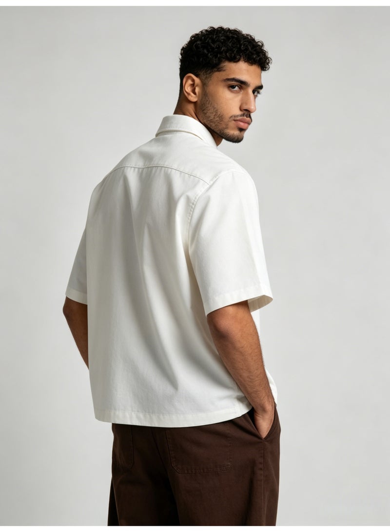 ZARA Men’s Solid White Relaxed Fit Short Sleeve Button Down Shirt - Image 4