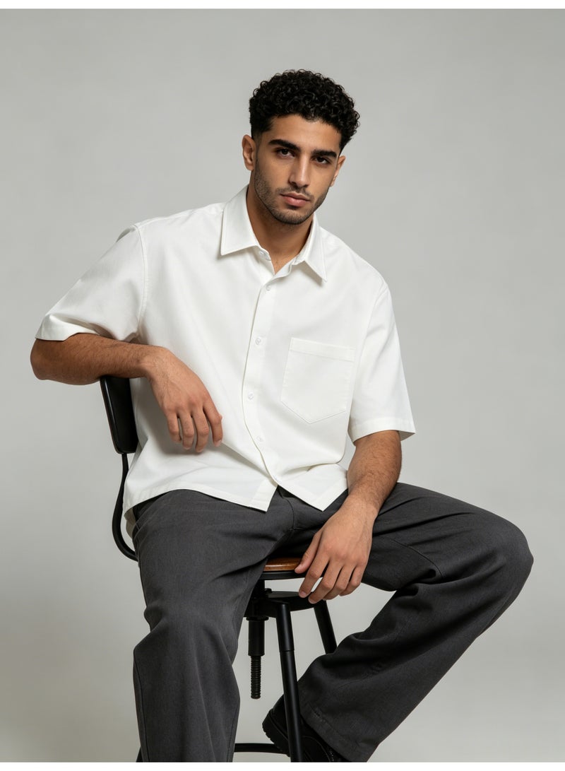 ZARA Men’s Solid White Relaxed Fit Short Sleeve Button Down Shirt - Image 3