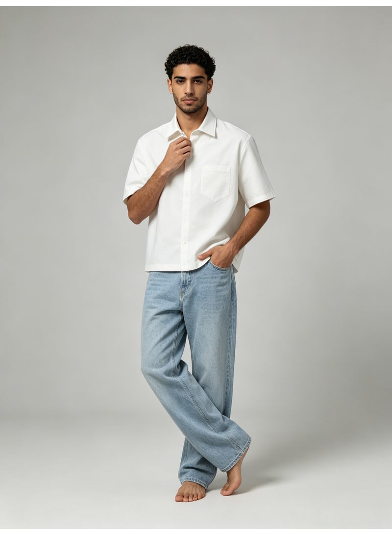 ZARA Men’s Solid White Relaxed Fit Short Sleeve Button Down Shirt - Image 2
