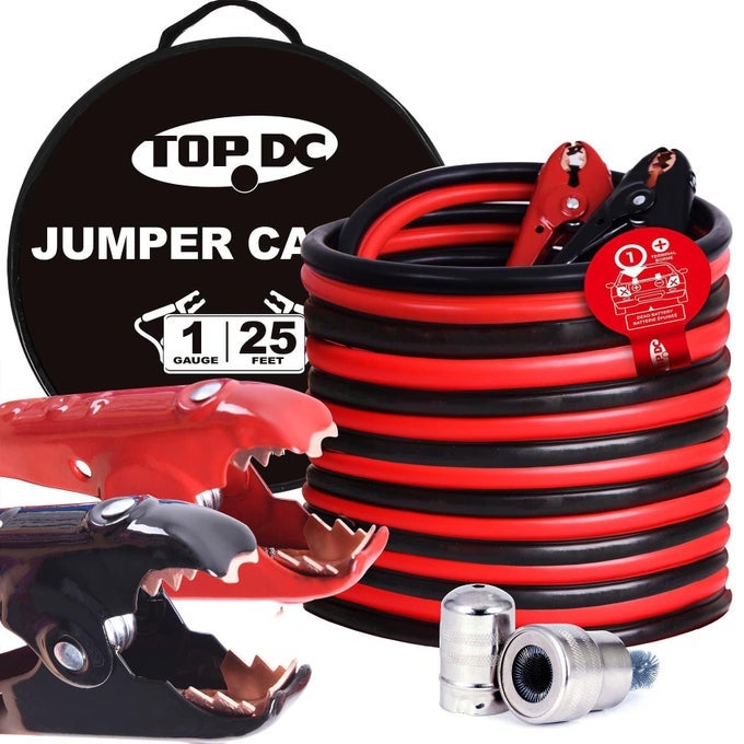 1 Gauge 25 Feet Jumper Cables For Car Suv And Trucks Battery Heavy Duty Automotive Booster Cables For Jump Starting Dead Or Weak Batteries With Carry Bag Tdp0125