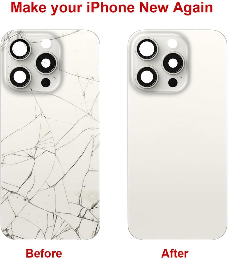 Perzework Rear Back Glass Replacement for iPhone 15 Pro 6.1-inches + Pre-Installed Plate and Camera Frame + Reparing Toolkit (White Titanium) - Image 5