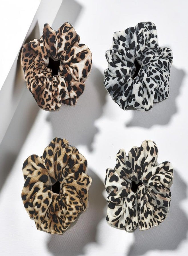 LJJCSFF 4 Pcs Leopard Print Hair Scrunchies Soft Scrunchy Hair Ties Elastic Hair Band Ponytail Hair Ties Fashion Hair Accessories For Women Girl - Image 3