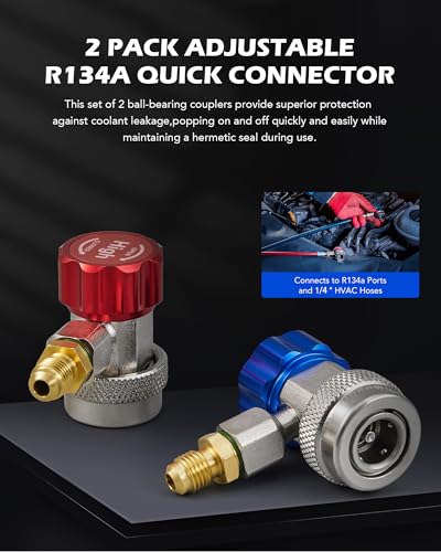 Orion Motor Tech محول سريع من أوريون موتور تكنولوجي R134a، محولات R134a قابلة للتعديل وتركيبات خراطيم التكييف، موصلات الضغط العالي والمنخفض لنظام تكييف السيارات R134a، 1/4" فليير، مجموعة من 2 - Image 2