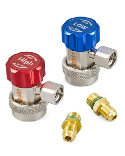 Orion Motor Tech محول سريع من أوريون موتور تكنولوجي R134a، محولات R134a قابلة للتعديل وتركيبات خراطيم التكييف، موصلات الضغط العالي والمنخفض لنظام تكييف السيارات R134a، 1/4" فليير، مجموعة من 2 - Image 1