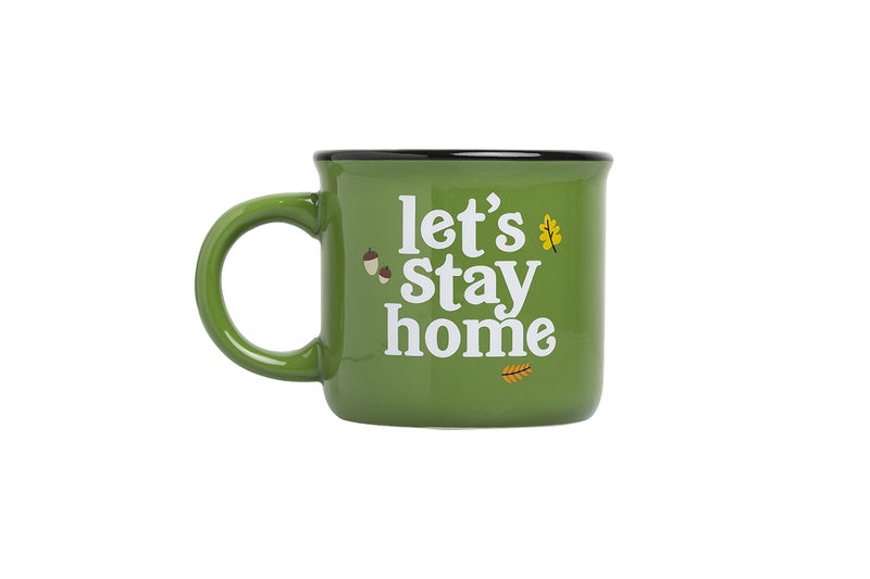 Pearhead Lets Stay Home Mug Autumn Home Deor Accessories Fall Holiday Kitchen Decor Coffee or Tea Cup Green 15oz