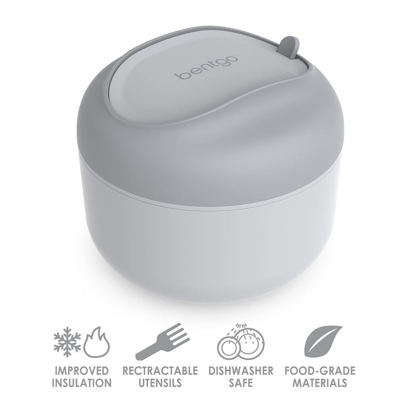 Bentgo وعاء بنتغو - وعاء معزول مقاوم للتسرب مع قسم للوجبات الخفيفة، أدوات قابلة للطي وتصميم سهل الإمساك محسّن للتنقل - يحمل الحساء، الأرز، الحبوب والمزيد - خالي من BPA، 21.2 أونصة (رمادي) - Image 3