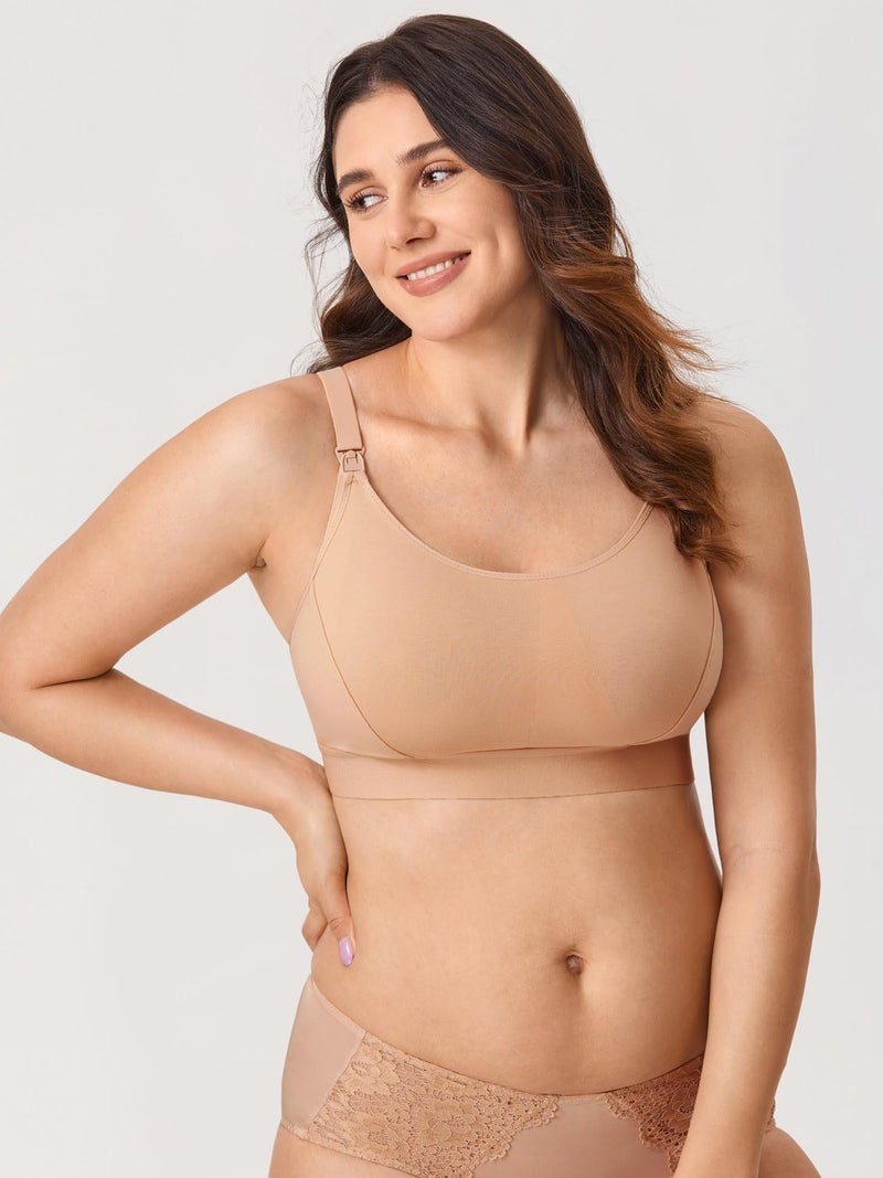 Gratlin Women's Plus Size Nursing Bra Sports Maternity Support Cotton Breastfeeding Bras Natural Medium - Image 3