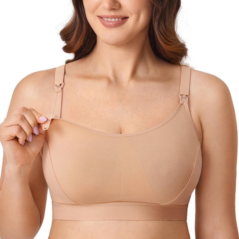 Gratlin Women's Plus Size Nursing Bra Sports Maternity Support Cotton Breastfeeding Bras Natural Medium - Image 5