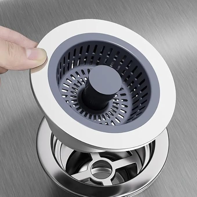 SHOPELLA 3 in 1 Kitchen Sink Drain Strainer Stopper Set Stainless Steel Kitchen Sink Stopper Pop Up AntiClogging Sink Pack of 1 - Image 1
