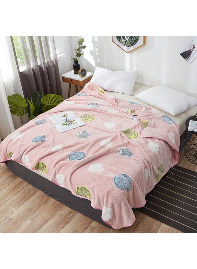 NIBEMINENT Lovely Fish Jacquard Soft Blanket cotton Pink 180x200cm  - Image 1