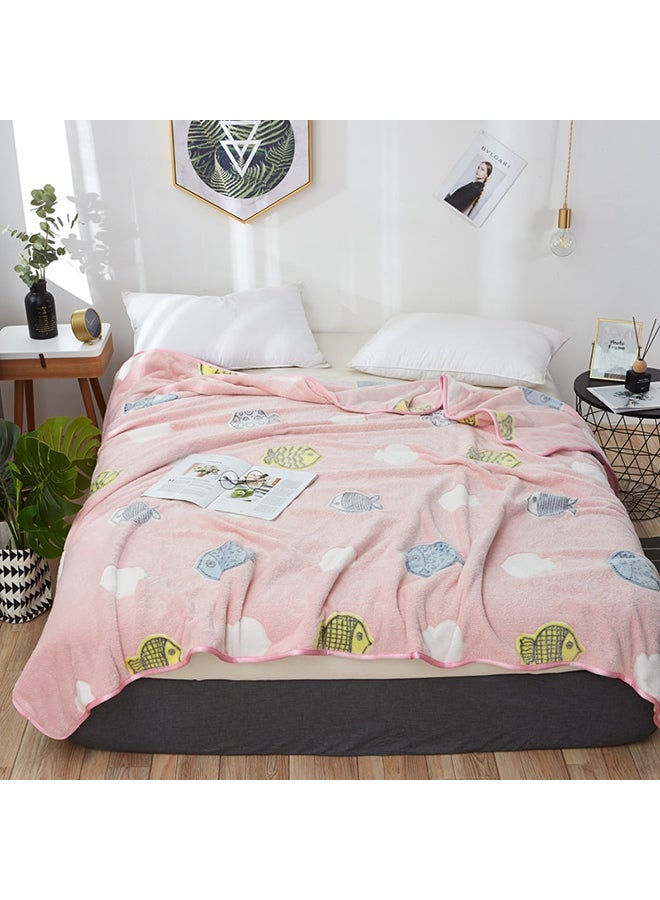 NIBEMINENT Lovely Fish Jacquard Soft Blanket cotton Pink 180x200cm  - Image 2