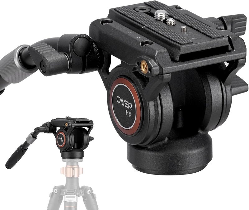 Cayer H8 Video Tripod Fluid Head, Metal Heavy Duty Drag Pan Head with 60 mm Flate Base, Adjustable Pan Handle, Load up to 13.2Ibs for Compact Video Camera DSLR Camera - Image 1