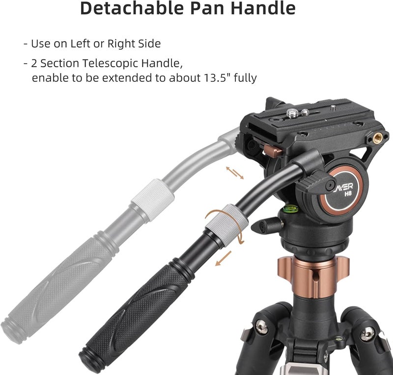 Cayer H8 Video Tripod Fluid Head, Metal Heavy Duty Drag Pan Head with 60 mm Flate Base, Adjustable Pan Handle, Load up to 13.2Ibs for Compact Video Camera DSLR Camera - Image 5