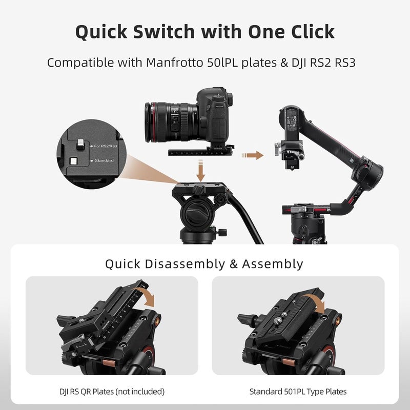 Cayer H8 Video Tripod Fluid Head, Metal Heavy Duty Drag Pan Head with 60 mm Flate Base, Adjustable Pan Handle, Load up to 13.2Ibs for Compact Video Camera DSLR Camera - Image 3