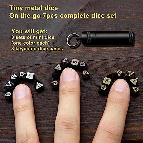 Haxtec Mini Dice Set Tiny Small Metal DND Dice Set with Dice Case Portable Antique Metal Dice Set for Keychain3 Sets - Image 5