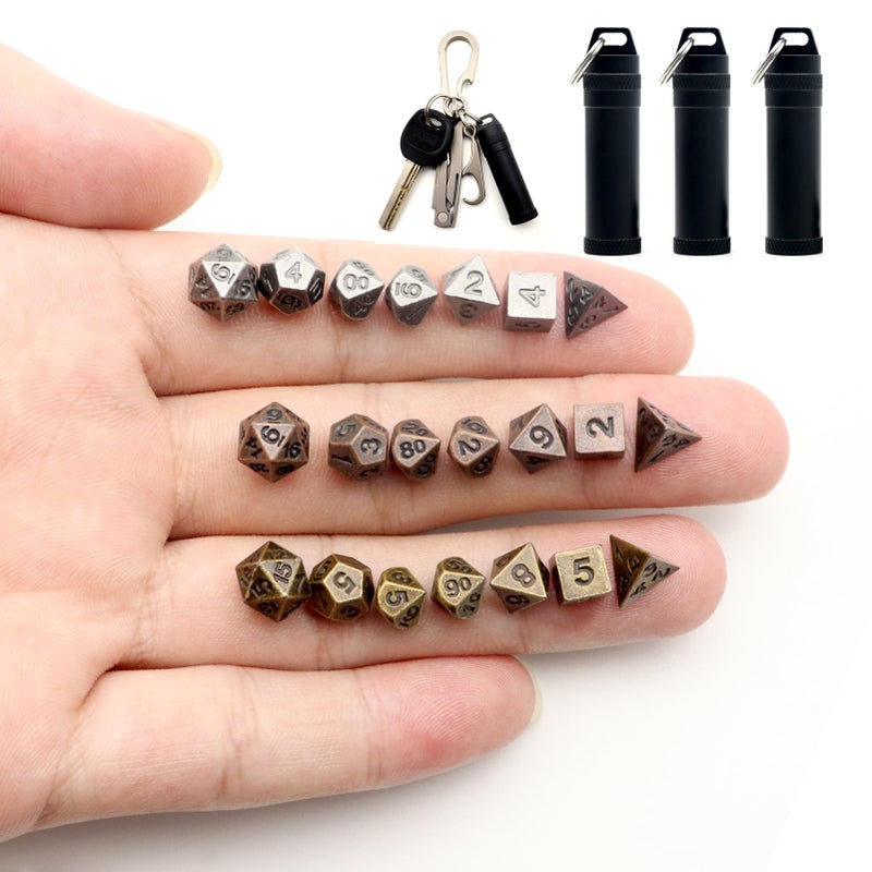 Haxtec Mini Dice Set Tiny Small Metal DND Dice Set with Dice Case Portable Antique Metal Dice Set for Keychain3 Sets - Image 3