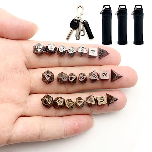 Haxtec Mini Dice Set Tiny Small Metal DND Dice Set with Dice Case Portable Antique Metal Dice Set for Keychain3 Sets - Image 1