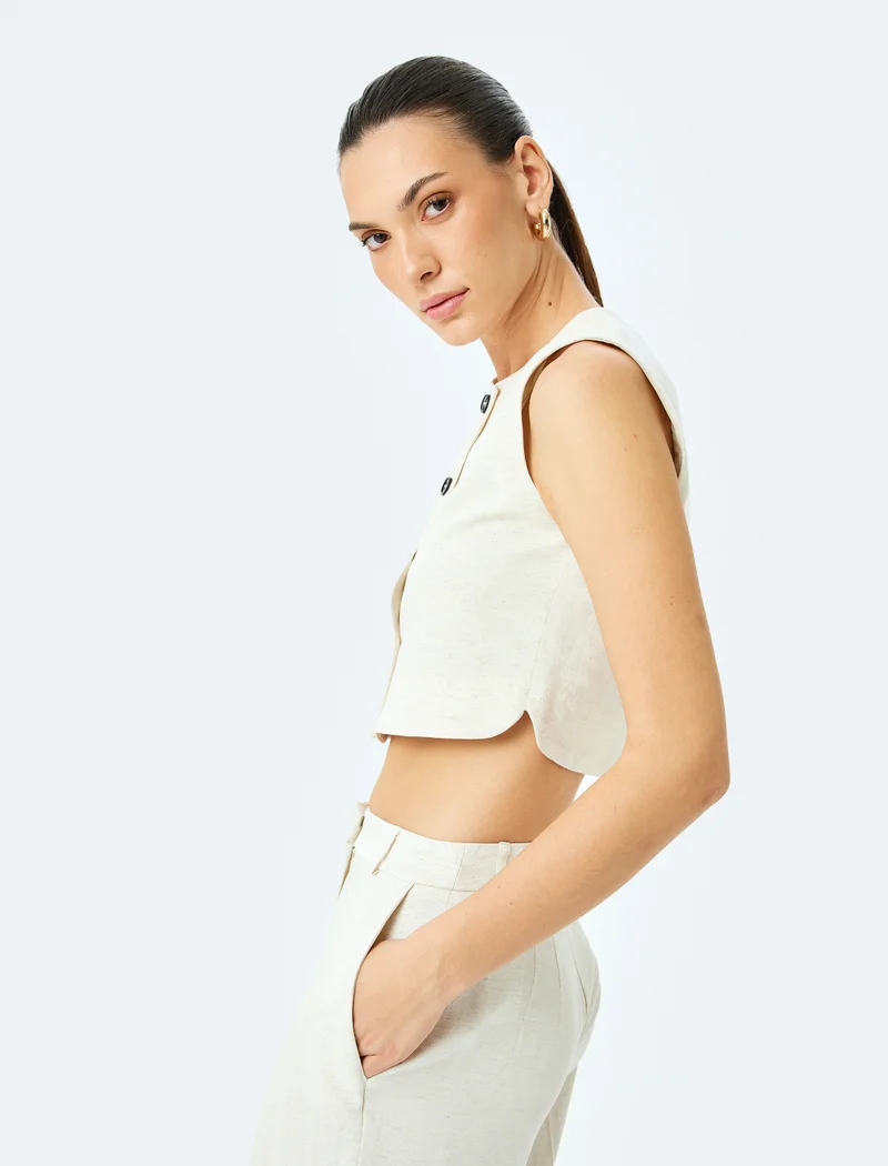 كوتون Linen Blend Crop Vest