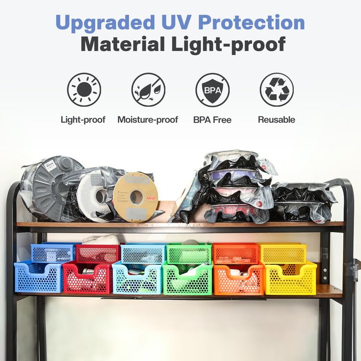 Vacbird Filament Vacuum Storage Kit with USB Pump, 20 Pack Light-Proof Vacuum Sealed Bags for 3D Filament, Spool Sealing for Keeping Dry and Clean (12.6 * 13.38 in) - Image 2