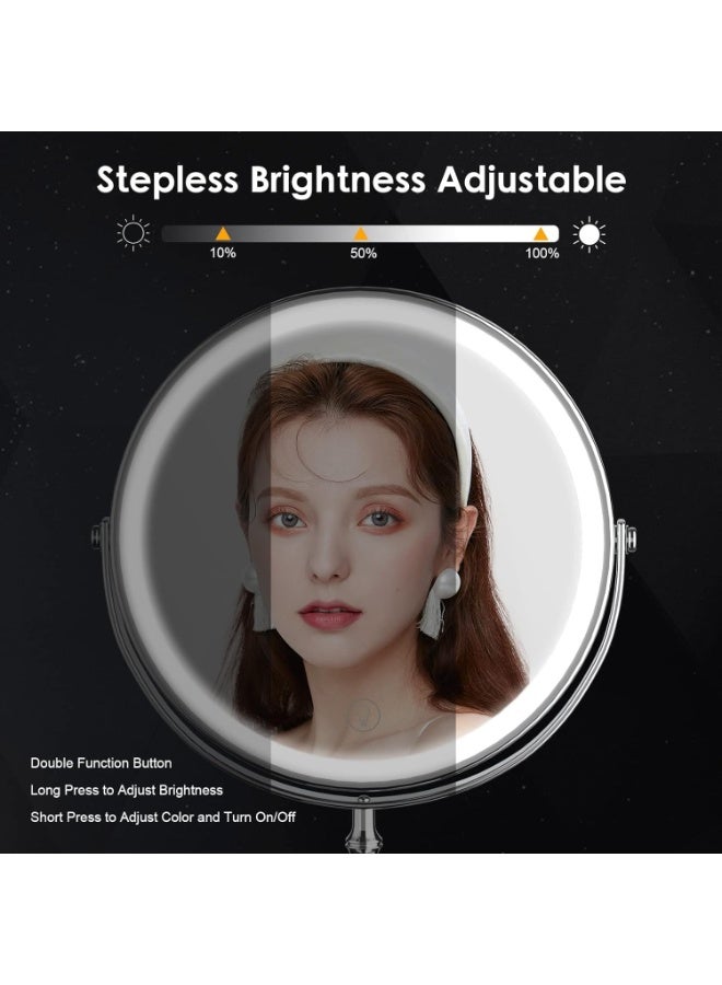 Lighted Makeup Mirror, 8" Rechargeable Double Sided Magnifying Mirror with 3 Colors, 1x/10x 360° Rotation Touch Screen Vanity Mirror, Brightness Adjustable Magnification Cosmetic Light up Mirror - Image 3