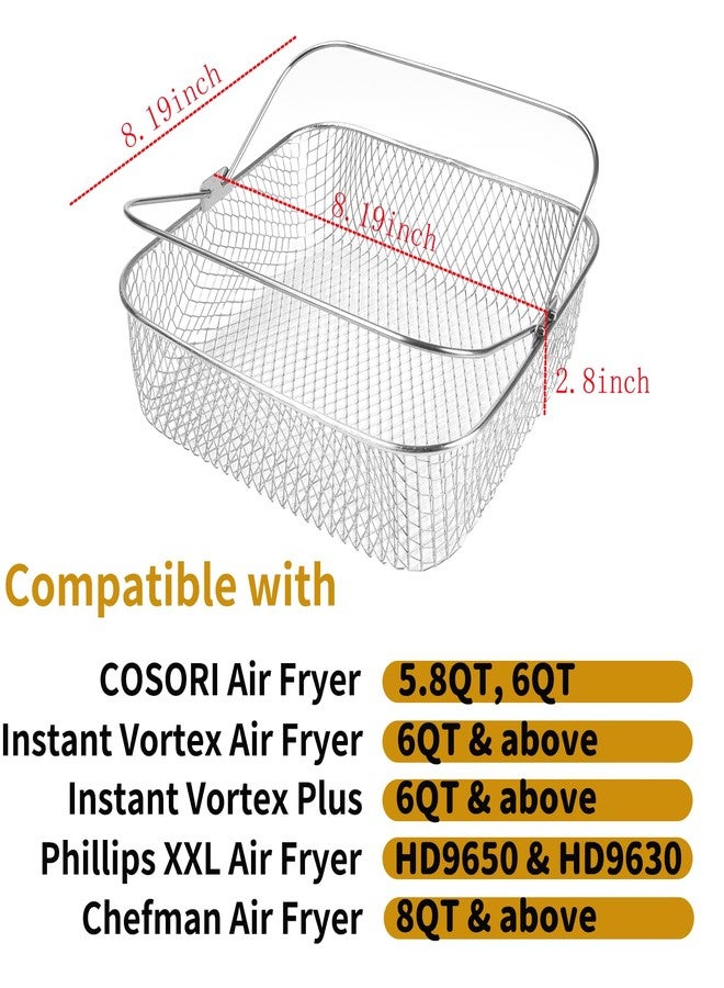 DEMEDO Square Air Fryer Basket for 5.8QT 6QT COSORI Air Fryer Accessories, 304 Stainless Steel Mesh Basket with Handle Replacement Accessory for 6QT Instant Vortex, Instant Vortex Plus, Phillips XXL - Image 2