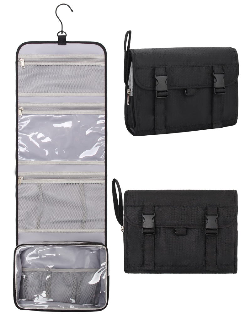 Relavel Travel Hanging Toiletry Bag for Men Women Travel Kit Shaving Bag Waterproof Large Makeup Bag Wash Bag Makeup Organizer Cosmetic Case for Bathroom Shower Black - Image 1