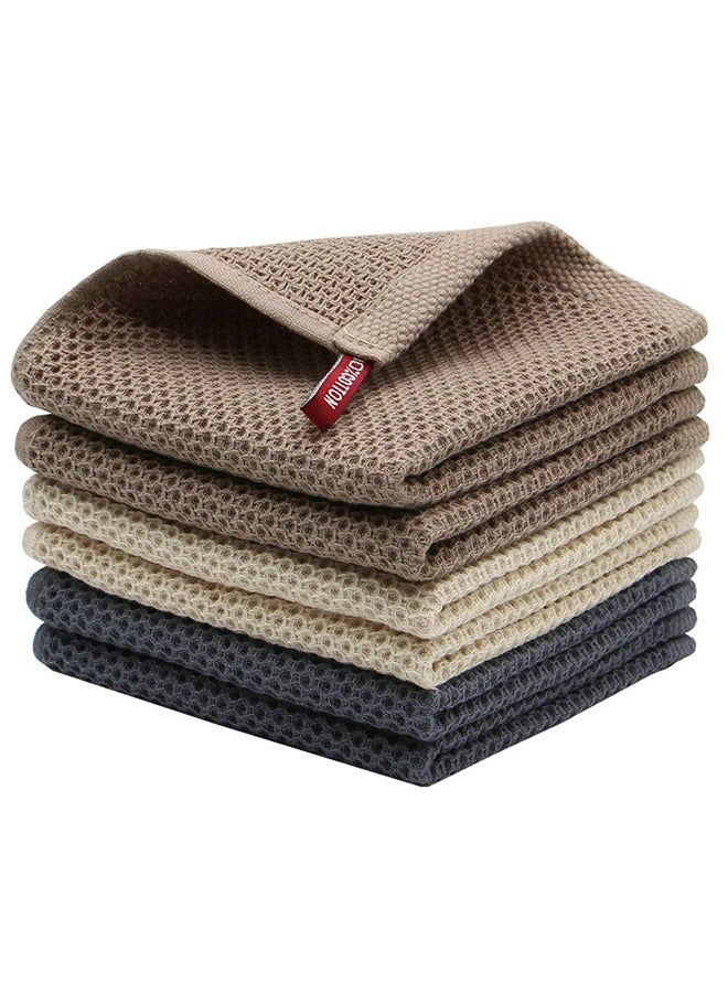 100% Cotton Waffle Weave Kitchen Dish Cloths, Tea Towels Ultra Soft Absorbent Quick Drying Dish Towels, 34×34 CM, 6 Pcs(Dark blue, Beige, Brown) - Image 1