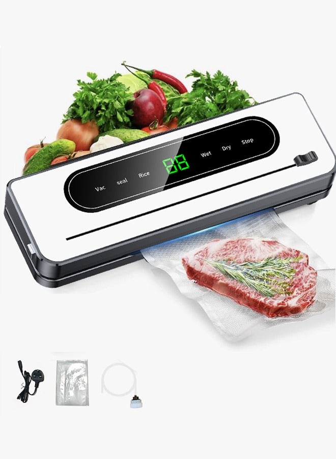 Vacuum Sealer,Full Automatic Vacuum Food Sealer for Food Saver,  Dry & Moist Sealing Modes with Air Sealing System,Built-in Cutter,LED Indicator Lights,10 Vacuum Seal Bags & Air Suction Hose for Bags, Jars and Containers Food Preservation Storage Saver  - Image 1