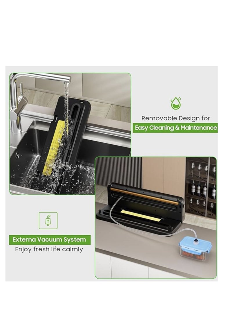 Vacuum Sealer,Full Automatic Vacuum Food Sealer for Food Saver,  Dry & Moist Sealing Modes with Air Sealing System,Built-in Cutter,LED Indicator Lights,10 Vacuum Seal Bags & Air Suction Hose for Bags, Jars and Containers Food Preservation Storage Saver  - Image 4