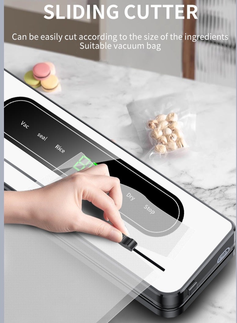 Vacuum Sealer,Full Automatic Vacuum Food Sealer for Food Saver,  Dry & Moist Sealing Modes with Air Sealing System,Built-in Cutter,LED Indicator Lights,10 Vacuum Seal Bags & Air Suction Hose for Bags, Jars and Containers Food Preservation Storage Saver  - Image 5