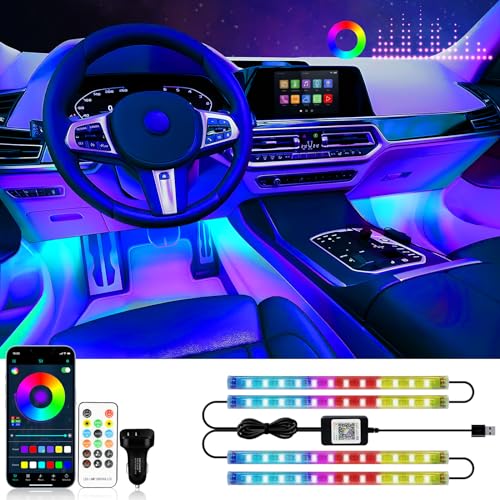 DUOFU365 RGB Interior Car Strip Lights with Smart APP Control Music Sync Under Dash Footwell Neon Internal Lighting Kit 2 Lines Design12V LED Strip Lights for Cars Trucks SUVs with Car Charger1 Set - Image 1